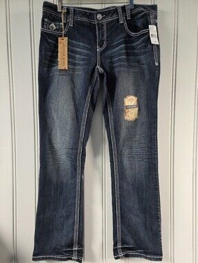 Amethyst Jennifer Low Rise Slim Boot Embroidered Denim Jeans Womens 14X33